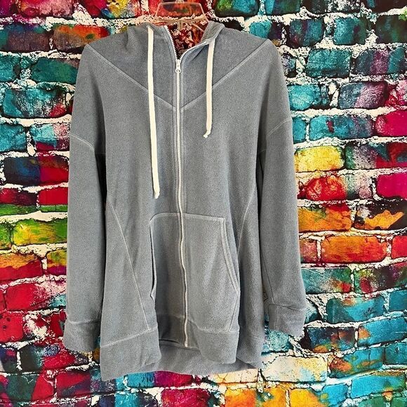 Fabletics Oversized Terry Full Zip Hoodie Baby Blue XS - Picture 1 of 7